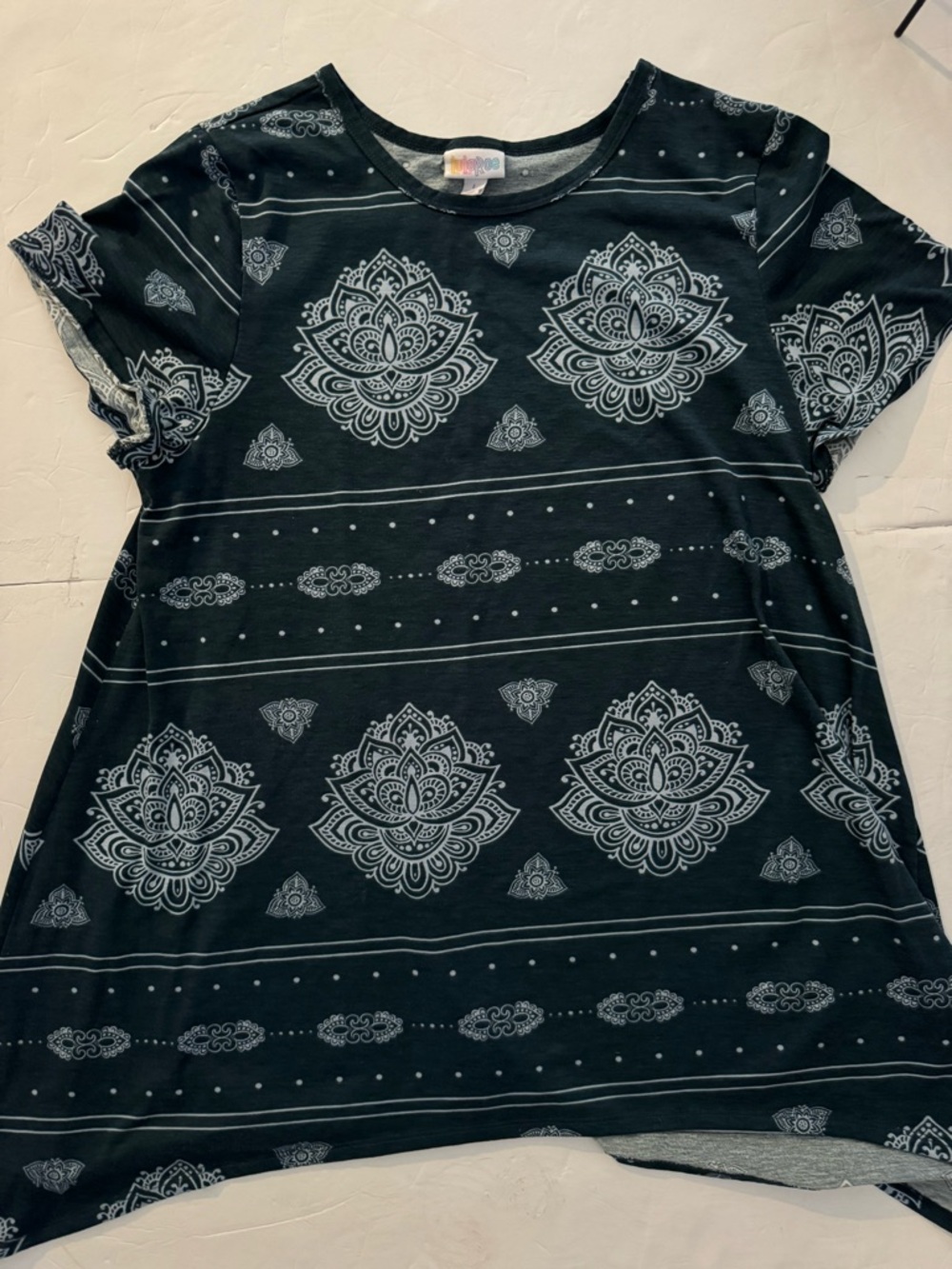 LuLaRoe Black Top with White Mandala Print